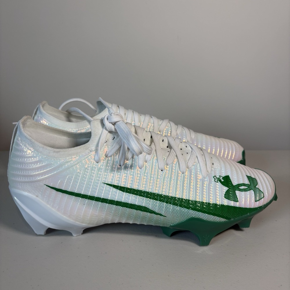 New! Mens US 10 UA UNDER ARMOUR BLUR PRO FOOTBALL CLEATS WHITE/KELLY GREEN